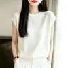 Camiseta de punto de seda helada de manga corta para mujer, verano 2026, fina, transpirable, holgada, adelgazante, camiseta básica de manga corta, top, camiseta de moda