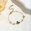 Pulsera Tridimensional de Moda con Diseño Hueco y Pedrería, Accesorio de Moda Popular, Acero de Titanio Chapado Transfronterizo Color Perla Conservación del Color Mariposa Diseño Hueco
