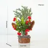 Mini árbol pequeño de Navidad para escritorio, decoración de Año Nuevo, árboles pequeños de frutos rojos con borde cruzado.