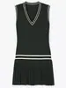 Vestido Deportivo Casual de una Pieza sin Mangas con Cuello en V y Falda plisada de Tenis para Mujer, de Secado Rápido, Transpirable, con Contraste, para Fitness