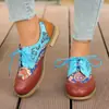 Zapatos Brogue Vintage de Estilo Étnico para Mujer con Bloques de Color, Punta Redonda, Tacón Bajo Grueso, Cierre de Cordones Frontal, Zapatos Casuales