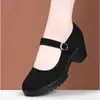 Zapatos Cuadrados de Gamuza Negra para Mujer, Zapatos Nuevos de Tacón Alto con Hebilla Única, Zapatos de Baile de Suela Blanda para Madres, Zapatos de Tela de Pekín