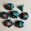 Juego de Dados Poliedros D&D con Patrón de Mármol, Color Mixto Transparente D4D6D8D10D12D20 Caras, Coc, Juego de Mesa, Juego de Siete Piezas