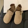 Zapatos de Cuero Suave Esmerilado de una Sola Capa para Mujer Planos 2023 Otoño Vintage Estudiante de Arte Slip-on Cabeza Grande Zapatos Bocken Forrados de Lana