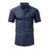 Camisa Retrô de Manga Curta com Aparência de Linho para Homens, Estilo Fino de Verão, Não Amassa, Antirrugas, Camisa Social, Camisa Masculina Transfronteiriça com Toque de Luxo