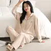 Pijama casual estilo coreano para mujer, algodón puro, manga larga, estampado, primavera y otoño, casual, talla grande, solapa, conjunto de ropa de estar, adecuado para usar fuera