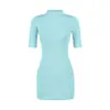 Vestido de Punto Bodycon Sexy Estilo Puro, Cuello Semi-Alto, Manga Media, Elástico de Primavera, Ajustado Sexy, Vestido Base Corto para Mujer