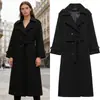 Comercio Exterior Transfronterizo En Stock Estilo Europeo y Americano Abrigo Largo de Lana Doble Botonadura Clásico de Invierno para Mujer Estilo Británico