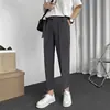 Pantalones finos de verano con colgante, pantalones cortos ajustados, pantalones sin pies para hombre, pantalones largos casuales de moda de estilo coreano