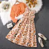 Traje infantil CUDA Comercio Exterior Europeo y Americano Ropa Infantil Primavera Nuevo Estilo Estilo Occidental Vestido Estampado para Niñas Chaqueta de Manga Larga Conjunto de Dos Piezas
