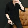 Camisa Blanca de Primavera para Hombre, Camisa Casual de Manga Corta con Cuello Mao Ajustada para Hombre, Elegante Top Coreano de Manga Tres Cuartos para Hombres Jóvenes