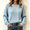 Otoño/Invierno 2026 Nuevo Transfronterizo Europeo y Americano Amazon Prendas de Punto Holgadas Cómodas Botones Color Sólido Versátil Manga Larga Ropa de Mujer