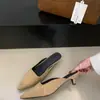 Mules Chuyuji estilo francés de gamuza con punta fina y tacón de gatito adelgazantes para mujer, adecuados para primavera, para llevar con faldas, elegantes y de tacón bajo