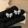Pendientes Exquisitos de Moño Completamente Incrustados de Diamantes, Pendientes de Moda de Lujo Ligero de Gama Alta, Versátiles Dulces Estilo Coreano, Pendientes Populares para Transmisiones en Vivo