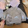 Conjunto de Pijama de Outono Infantil Duas Peças Meninos Xadrez Manga Longa Conjunto Casual Meninas Bebê Cardigã com Lapela Roupa de Casa