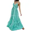 Vestido Longo Feminino de Verão com Alças Finas Estilo Boêmio Decote nas Costas Descoberto Fluido Boho Maxi Vestido Roupa de Praia