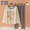 Nuevo conjunto de pijama de algodón puro para niñas con dibujos animados para el otoño, ropa interior para niños, tops y pantalones de otoño, conjunto de ropa interior para bebés niños