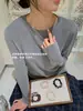 Camiseta de Manga Longa com Gola Redonda Estilo Coreano Du Xiaozhai para Mulheres, Camiseta Básica Solta e Confortável, Top Simples para Outono/Inverno