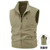 Chaleco Casual de Exterior para Hombre Otoño Nuevo Delgado Multibolsillos Color Sólido Ropa de Trabajo Chaleco