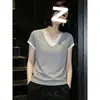 Camisa gris de manga corta con cuello para mujer, nuevo estilo coreano de verano 2026, elegante top de imitación de dos piezas, moderno y elegante