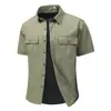 Camisa de Manga Corta Holgada de Color Sólido con Múltiples Bolsillos para Hombre
