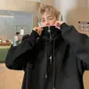 Moletom com Capuz Falso de Duas Peças Masculino 2023 Outono Nova Marca de Moda Estilo Americano Retrô Oversize Jaqueta com Meio Zíper