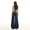 Jeans Retrô Americano Laranja Juvenil de Cintura Baixa e Perna Larga para Mulheres, Caimento Solto, Emagrecedor, Valoriza a Silhueta, Fluido, Calça Reta Fashion e Versátil