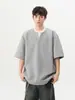 Camiseta Japonesa de Verano de Manga Corta con Contraste de Color de Dos Piezas Falsas Pesadas para Hombre y Mujer, Diseño de Marca de Moda, Simple, Combinable con Todo, para Pareja