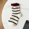 Calcetines de Otoño e Invierno a Media Pantorrilla Rayados Estilo Coreano con Boca de Burbuja Algodón Sin Costuras Versátiles Ins Retro Slouch para Mujer Versión Coreana