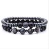 Joyería transfronteriza para joyería piedra negra combinación de piedra esmerilada pulsera de cuentas para hombre pulsera de moda de dos piezas