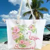 2025 Nova Bolsa Tote Portátil de Grande Capacidade Estampada com Flamingos Transfronteiriça Bolsa de Praia com Corda de Algodão Bolsa Grande Casual