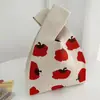 Bolsa de Mão Fofa de Panda Feminina Bolsa de Lã Tricotada Estilo Balde Versão Japonesa e Coreana Bolsa Tote Casual Versátil para Mão Bolsa de Almoço