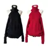 Suéter de tricô feminino estilo coreano para primavera, outono e inverno, novo suéter casual versátil de gola alta com recortes off-shoulder