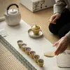 Moji Amarillo Antiguo Juego Completo de Juego de Té traje Dibujo Grulla Plateada Cerámica Kung Fu Juego de Té Caja de Regalo Juego de Té para el Hogar