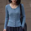 Elegante Cárdigan de Punto Acanalado con Cuello Redondo para Mujeres Petites, Novedad Otoño Temprano 2026 Manga Larga Elegante Delgado