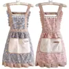 Vestido de Princesa Pastoral Delantal de Lona Cocina Cocinar Ropa de Moda Protector Delantal de Cintura Elegante Catering Ropa de Trabajo Resistente a las Manchas