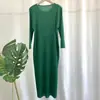 Vestido Miyake Básico Mais Vendido Primavera Novo Cor Sólida Gola Redonda Simples Versátil Manga Longa Solto Comprimento Médio