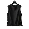 Hilo Doble 100% Algodón 200g Chaleco de Verano para Hombre Camiseta Estilo Hong Kong Holgada de Marca de Moda Sin Mangas Abotonada Camiseta de Manga Corta