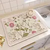 Alfombrilla Drenante de Tierra de Diatomeas con Azulejo Floral Retro, Base Resistente al Calor para Encimera de Cocina, Alfombrilla Absorbente de Agua, Absorbente de Aceite, a Prueba de Polvo, Antideslizante