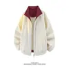 Chaqueta de solapa de color contrastante Cleanfit para hombres y mujeres Otoño Retro Americano Sin capucha Uniforme de Béisbol Chaqueta Casual para Pareja