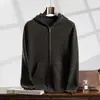 Suéter Cardigan com Capuz e Bolsos Tricotado em Lã Cashmere 100% Espessa para Homem