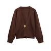 Exportación Transfronteriza Ropa de Mujer Otoño 2025 Estilo Europeo y Americano Cuello en V Manga Larga Botón Metálico Prendas de Punto Tops para Mujer G826246
