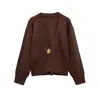 Exportación Transfronteriza Ropa de Mujer 2025 Otoño Estilo Europeo y Americano Cuello en V Manga Larga Holgado Metal Un Botón Tejido Top