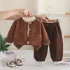Conjunto de Tres Piezas de Cárdigan Tejido de Otoño e Invierno para Niñas, Suéter de Bebé Elegante, Conjunto de Pantalones de Pana, Moda Coreana para Niños