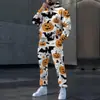 2025 Transfronteiriço Novos Elementos Criativos Halloween Moletom com Capuz Calça Conjunto Impressão Digital 3D Fábrica de Origem