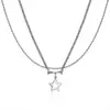 Collar de Estrella Hueca Ins Estudiante Estrella de Cinco Puntas Hueso Doble Capa Simple Versátil Personalizado Cadena para Clavícula Cadena para el Cuello