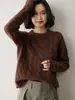 Suéter de Cachemira con Punto Trenzado Redondo, Nuevo Estilo Otoño e Invierno 2026, Suéter Base de Lana Trenzado Grueso Holgado para Mujer