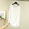 Regata de modal feminina, fina e solta para o verão, comprimento médio, top sem mangas de cor sólida, plus size
