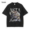 Comércio exterior atacado retro personagem de desenho animado impresso lavado angustiado manga curta camiseta masculina marca de moda de verão solto em cima