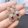 Aretes de Rubí Natural Populares al por Mayor de Fábrica con Incrustaciones de Plata S925 Piedra Principal 4*5 Joyería de Lujo Directo de Fábrica